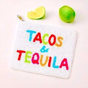 NWT Tacos & Tequila Beaded Embellished White Zip Coin Purse Pouch by Shirdee